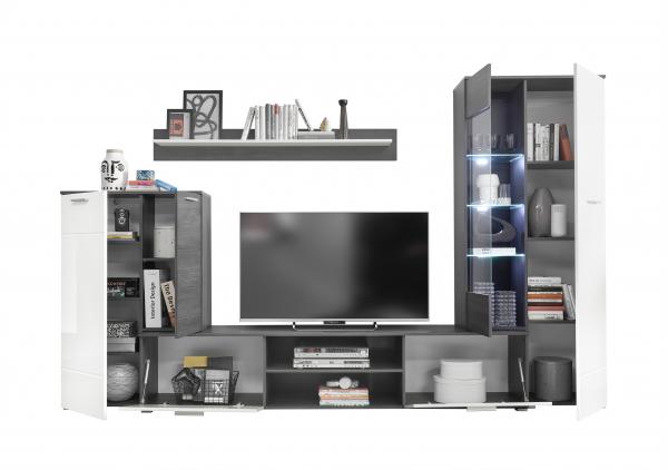 Wohnwand MELODY 3 Black North/MDF Weiß Hochglanz/Black North
